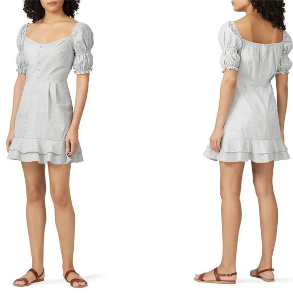 RTR Stylestalker Kelly White & Blue Micro Print Puff Sleeve Mini Dress Sz‎ XS - Picture 1 of 12